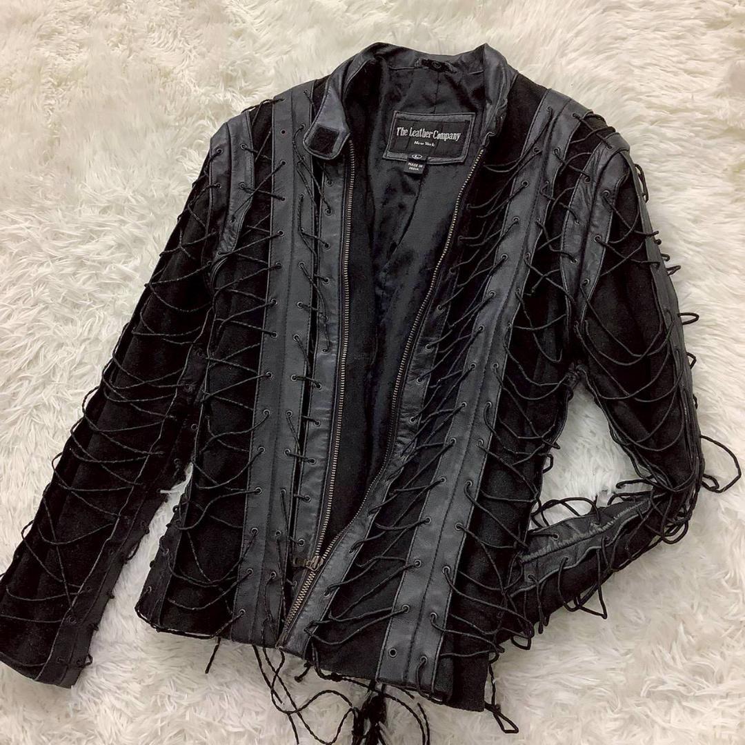 レザージャケット 編み込み ブラック メンズ サイズ L フルジップ
