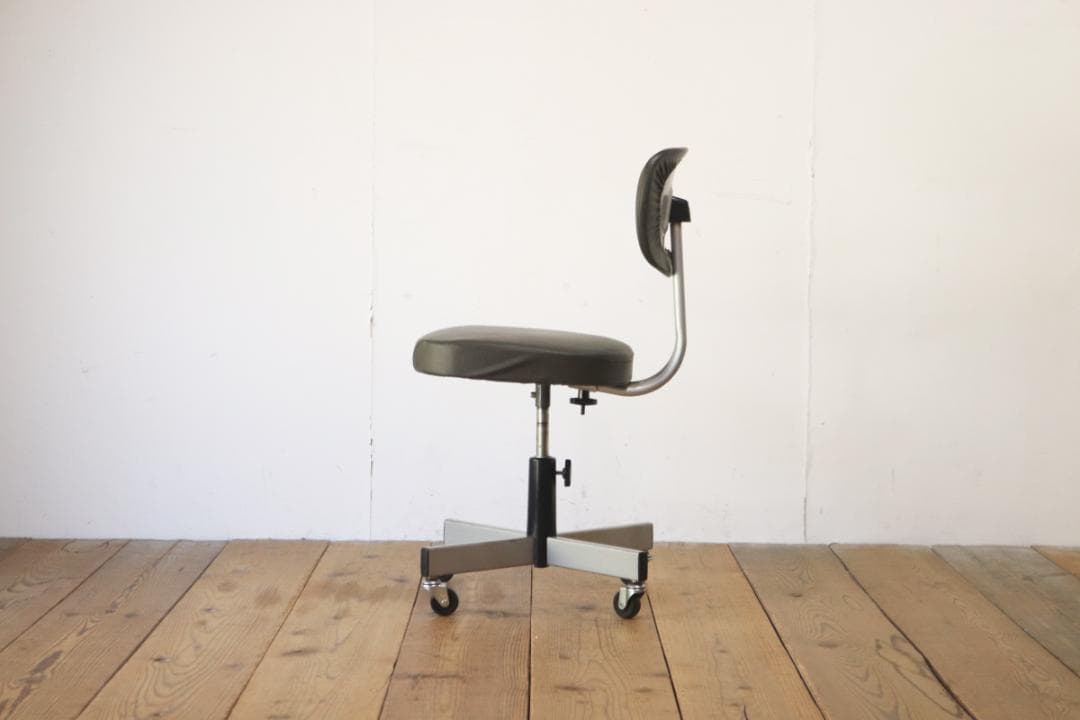 レトロ キャスターチェア 回転椅子 昇降 リクライニング 学校 合皮 レザー