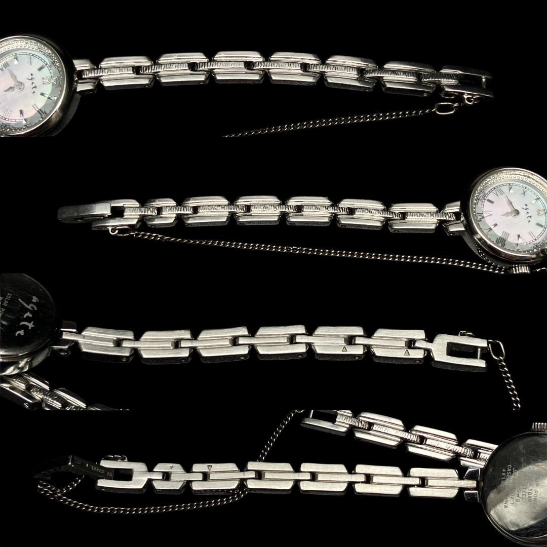 【ソーラー/稼働】アガット シェル文字盤 腕時計 レディースシルバー