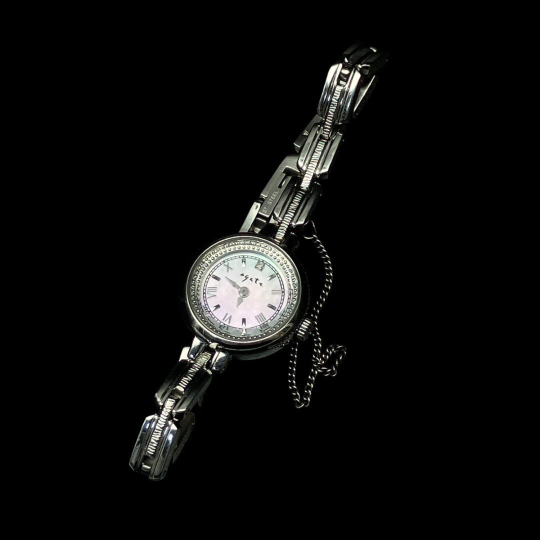 【ソーラー/稼働】アガット シェル文字盤 腕時計 レディースシルバー