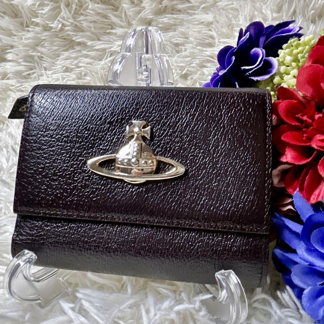 【美品】ヴィヴィアンウエストウッド　財布　3つ折財布　オーブ　ブラウン レザー