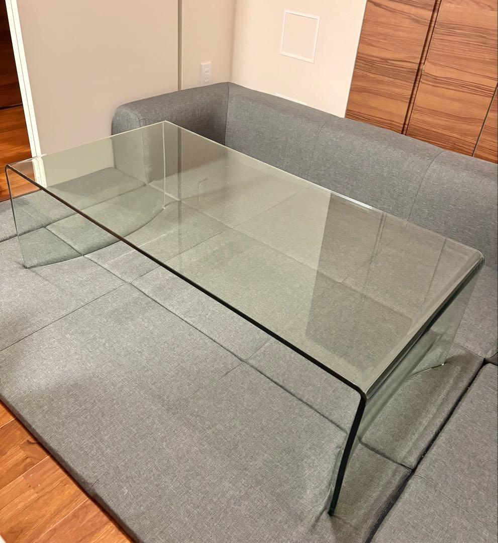 Francfranc廃盤品★ガラス製ロー テーブル120cm