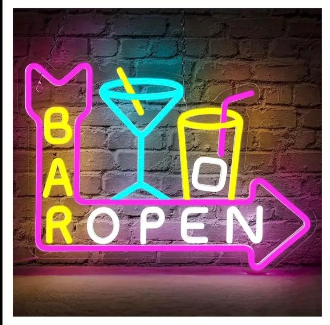 BAR OPEN ネオンサイン LED看板 USB給電 店舗用 壁掛ネオンライト