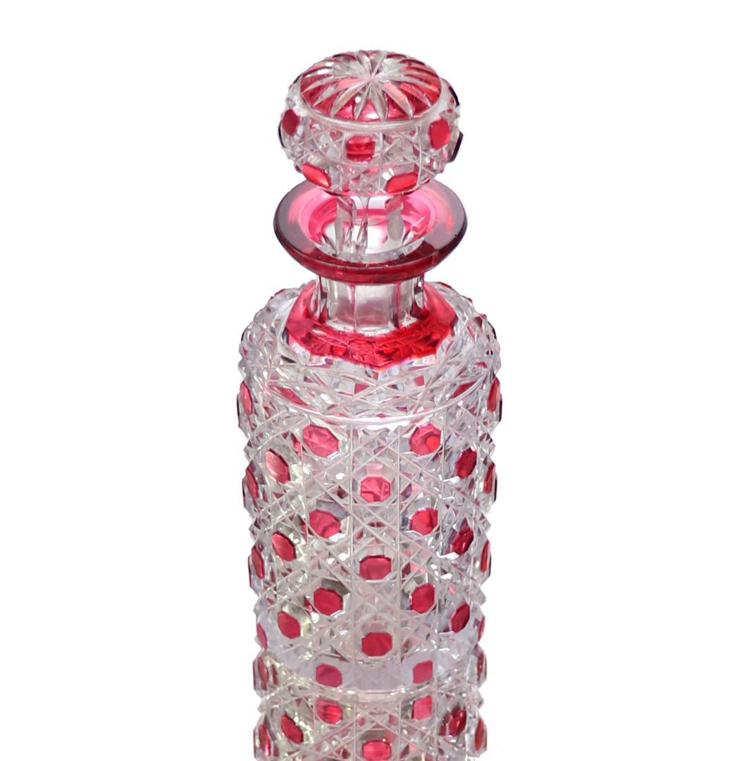 オールド・バカラ 珍品 赤紫被せ装飾 切子 香水瓶 ワインレッド ディアマン