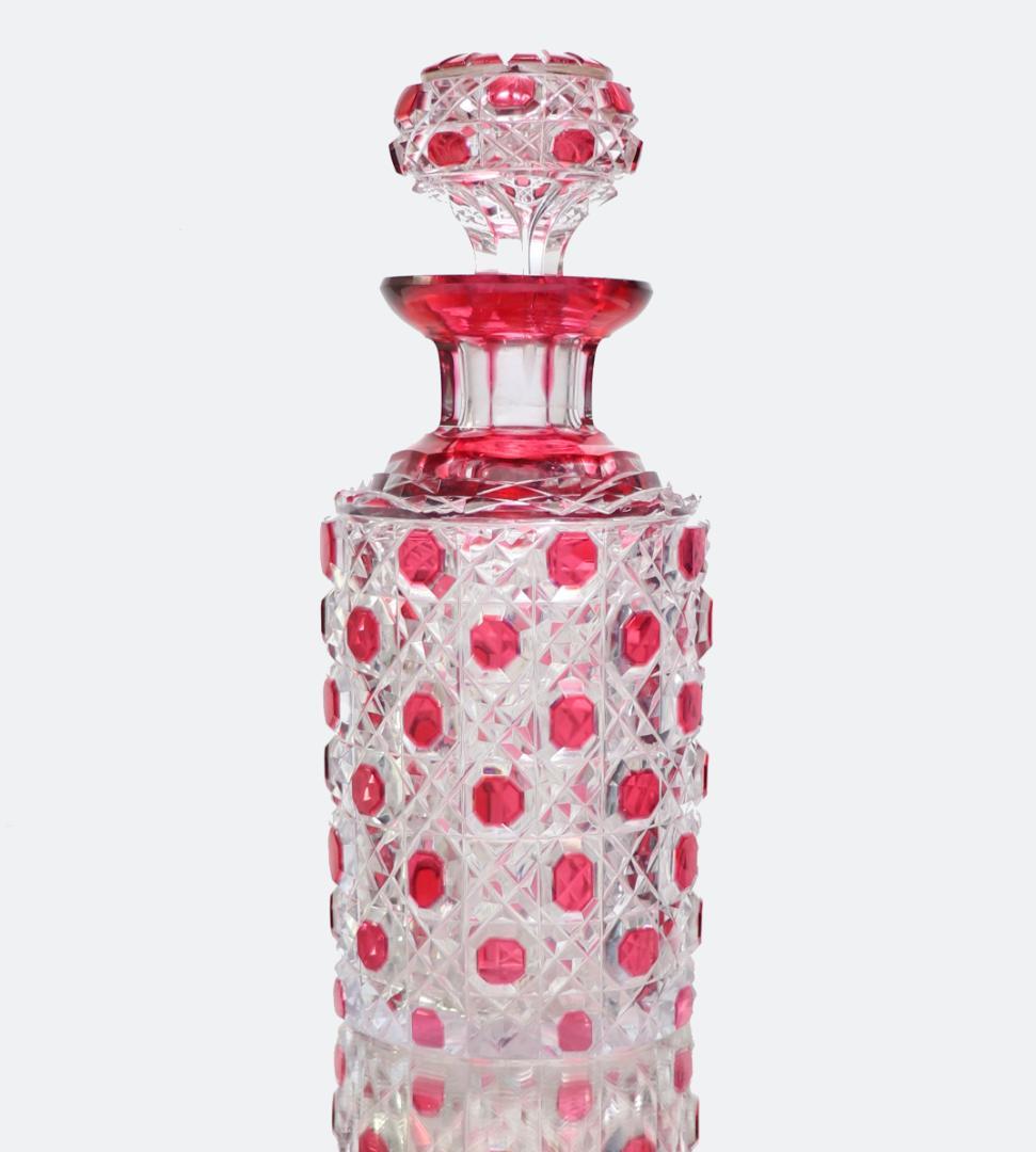 オールド・バカラ 珍品 赤紫被せ装飾 切子 香水瓶 ワインレッド ディアマン
