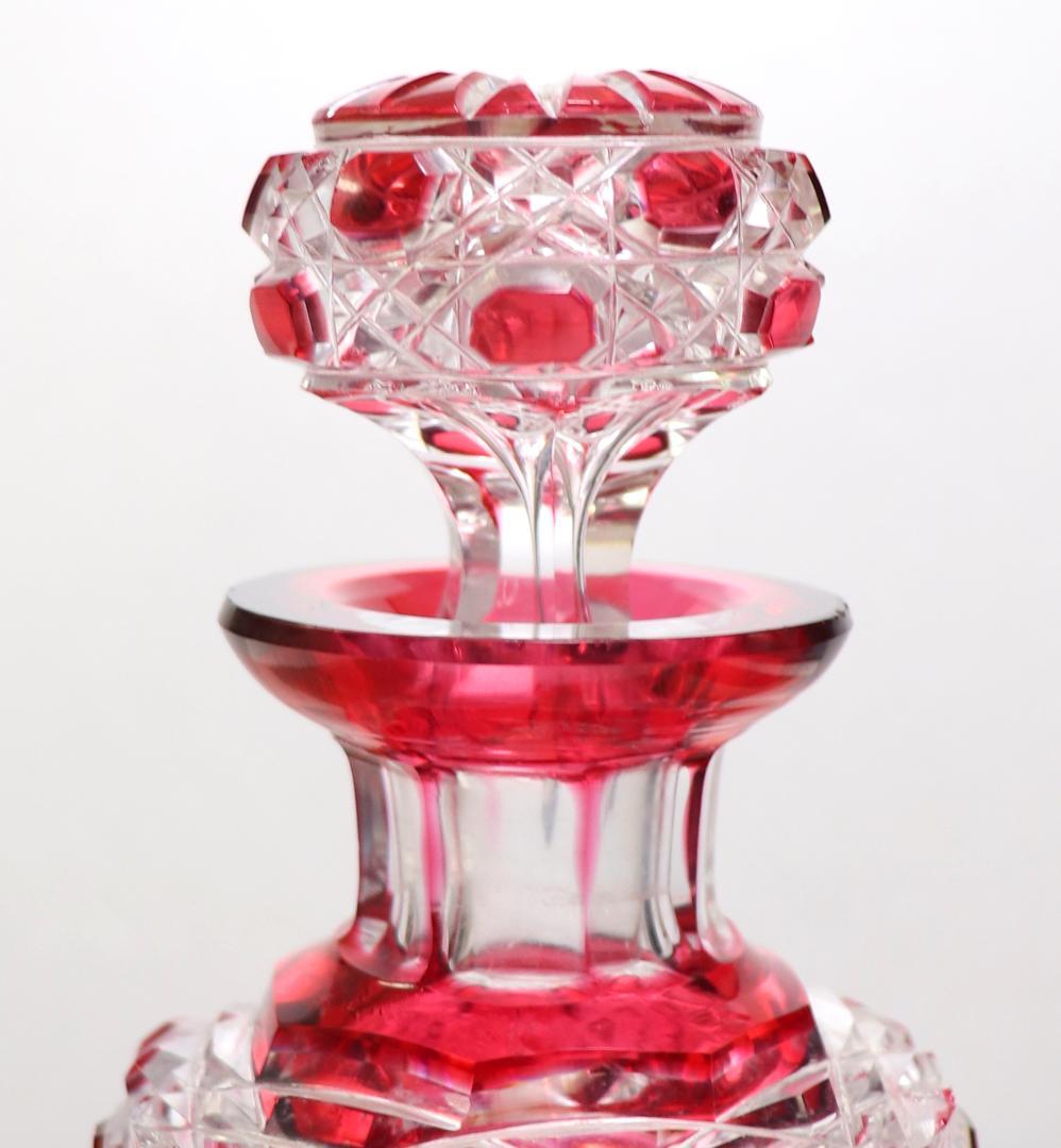 オールド・バカラ 珍品 赤紫被せ装飾 切子 香水瓶 ワインレッド ディアマン