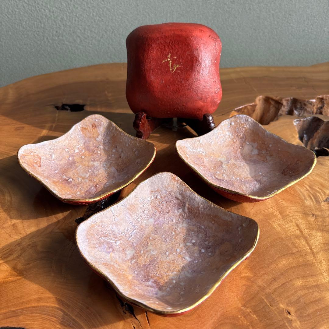 九谷焼 錦山窯 吉田幸央 彩色金彩 銘々皿 5枚組 幅10.5cm