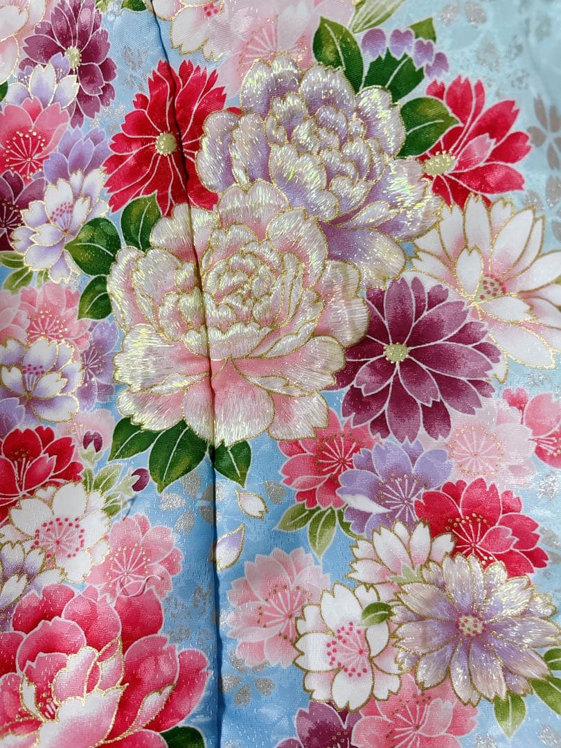 美品フルセット♡七五三　7歳　女の子　水色　ピンク　ゴールド　パール付帯締め