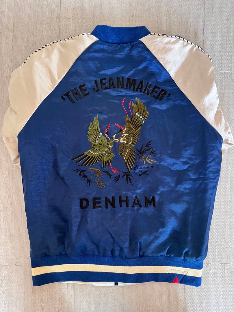 DENHAM スカジャン 青/白 鶴刺繍