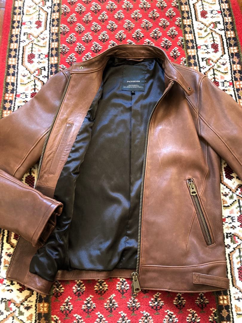 美品！紳士の品格◆暖かいラムレザーライダースジャケットLジャックローズ　ブルゾン