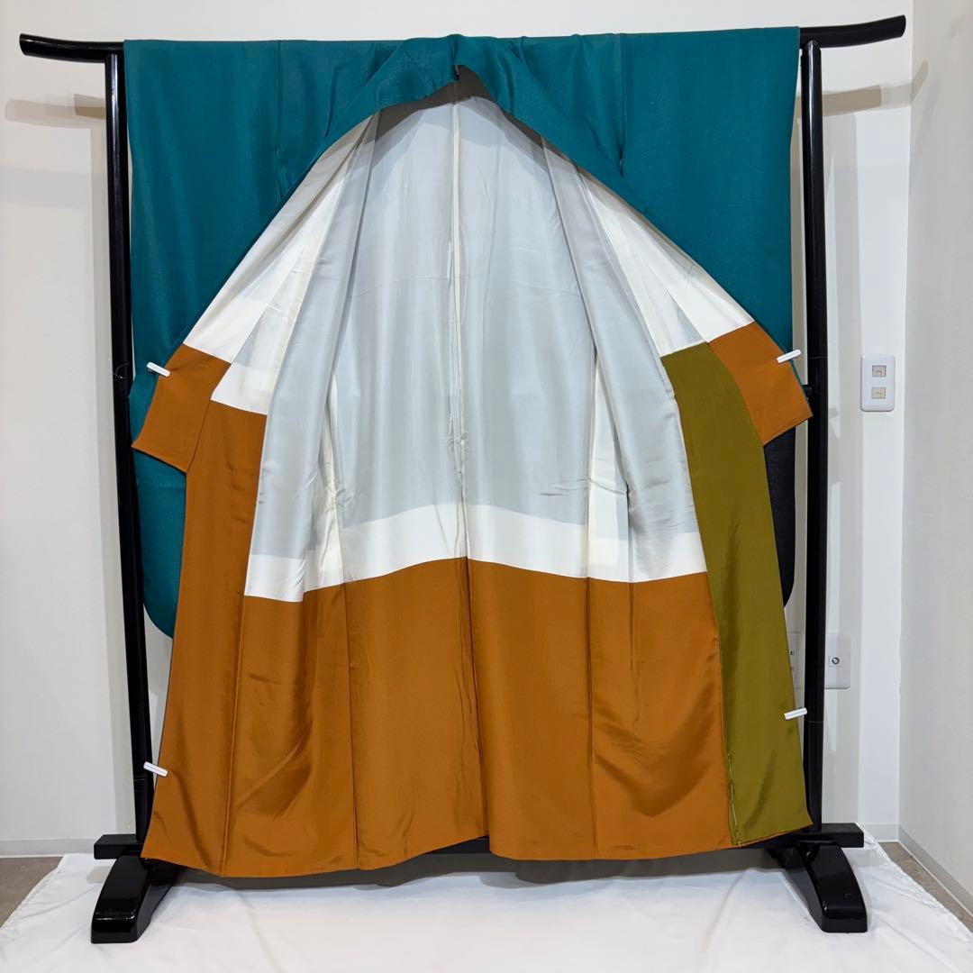 【豪華】振袖　青緑　刺繍　スワトウ　成人式　正絹　身丈154 裄丈65 f7