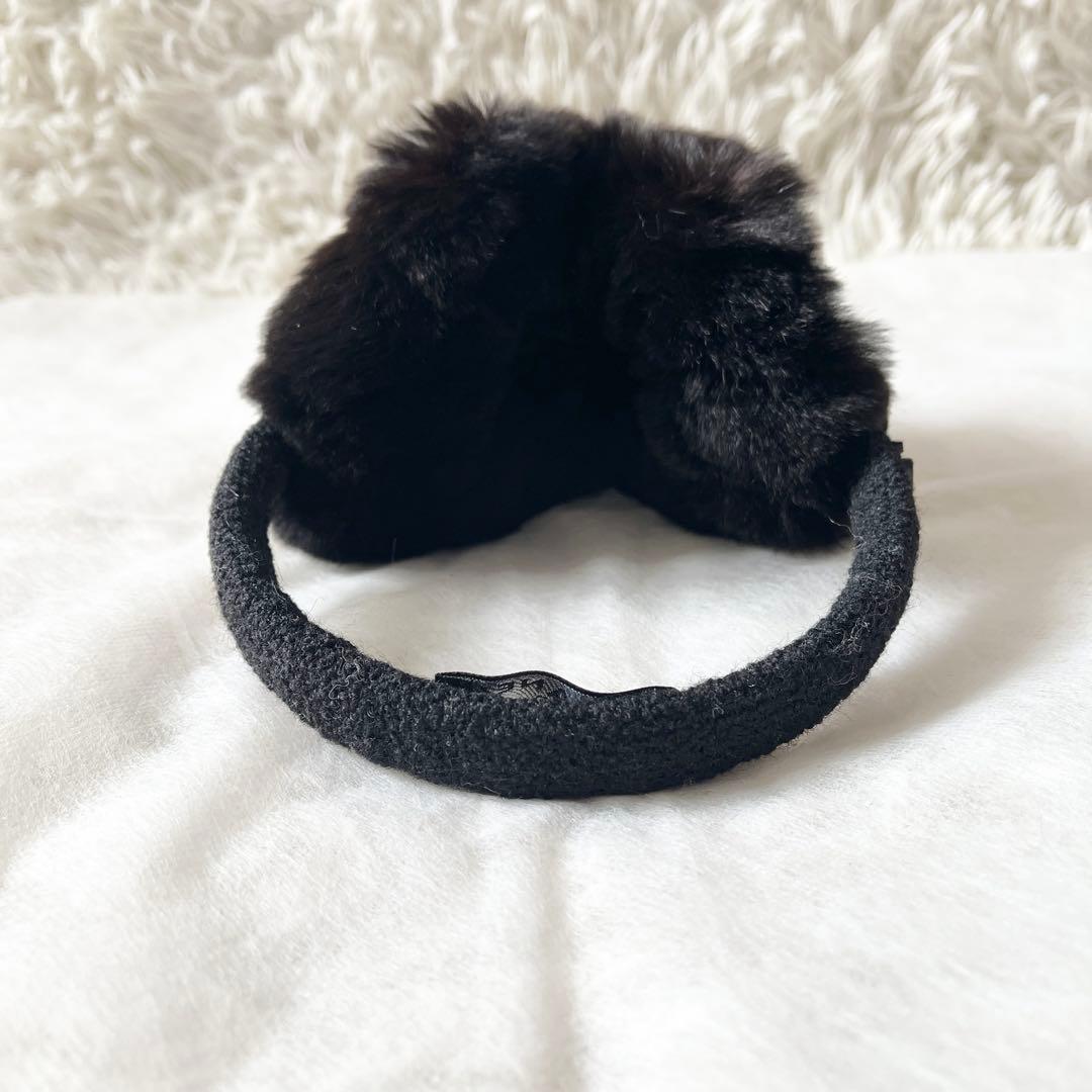 シャネル　イヤーマフ　カメリア　ココマーク　ツイード　ラパンファー　黒　ブラック