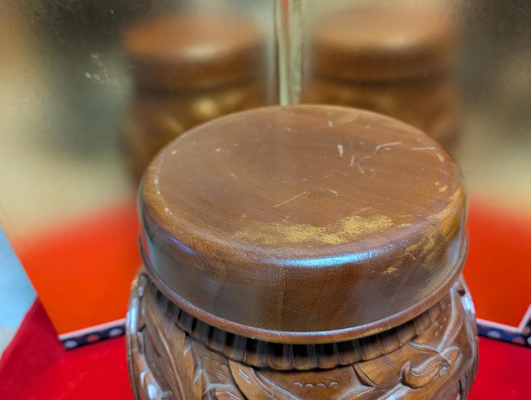 古家具　木彫り　スツール　龍鳳彫　アンティーク　小物入れ兼用