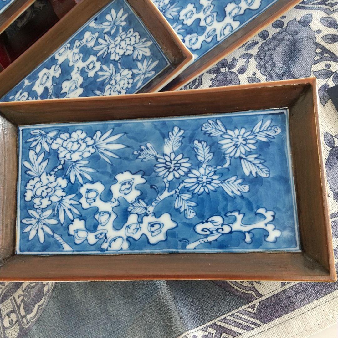 源右衛門⭐️染付花紋 角型 銘々皿 五枚組