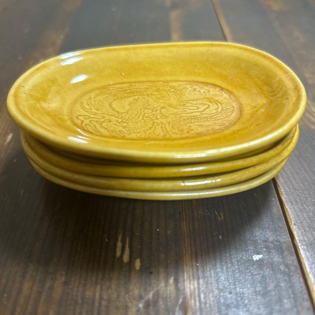 H*a様 珉平焼き　明平焼き　龍紋図　楕円形　淡路焼　菓子皿　豆皿　４枚　骨董品