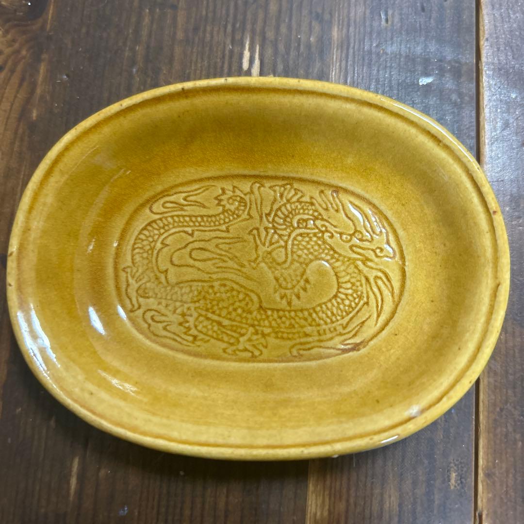H*a様 珉平焼き　明平焼き　龍紋図　楕円形　淡路焼　菓子皿　豆皿　４枚　骨董品