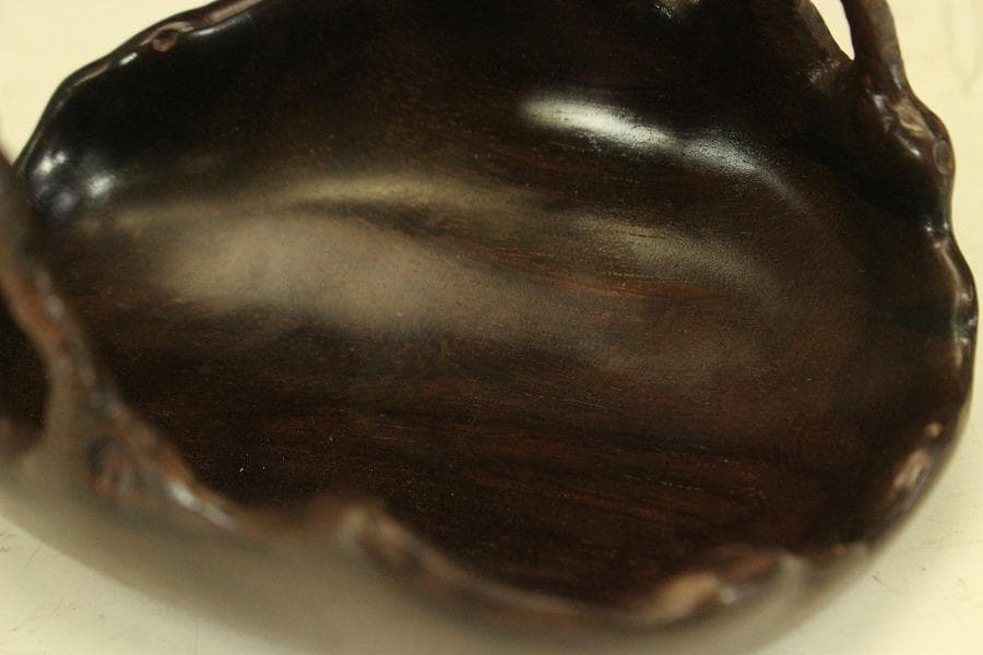 紫檀 刻 手付 皿 文房四宝 卓上飾 高9.4cm(HA491)