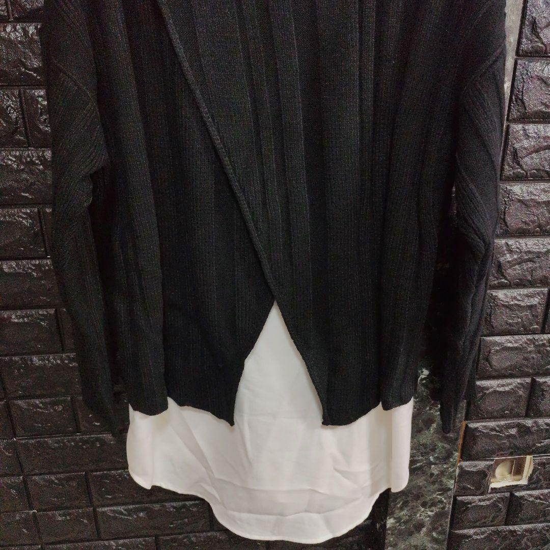 未使用品　ノーアイディー　黒×白　ドッキングハイネック ニットカーディガン