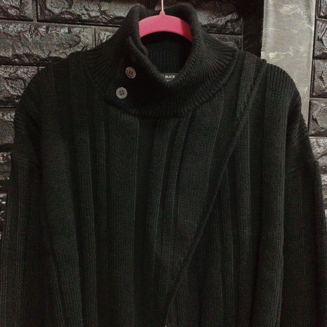 未使用品　ノーアイディー　黒×白　ドッキングハイネック ニットカーディガン