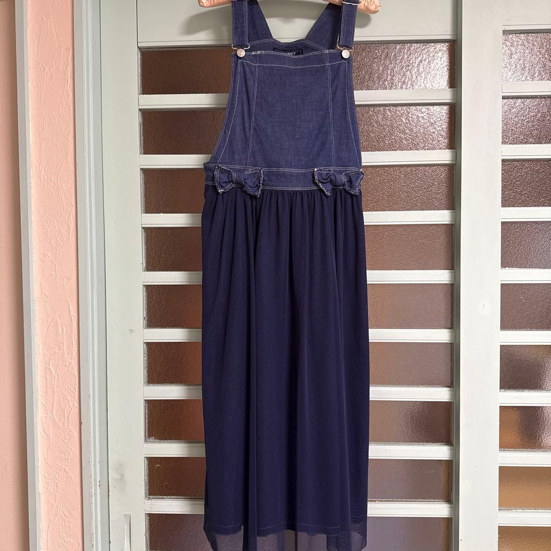 M'S GRACY ネイビー デニムチュールジャンパースカート40