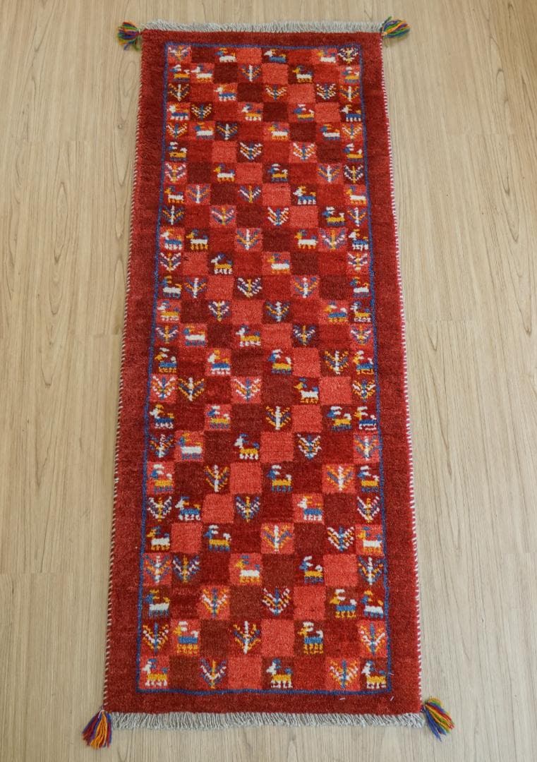145×50cm ペルシャ絨毯 手織りギャッベ アマレ族 ギャベ ランナー