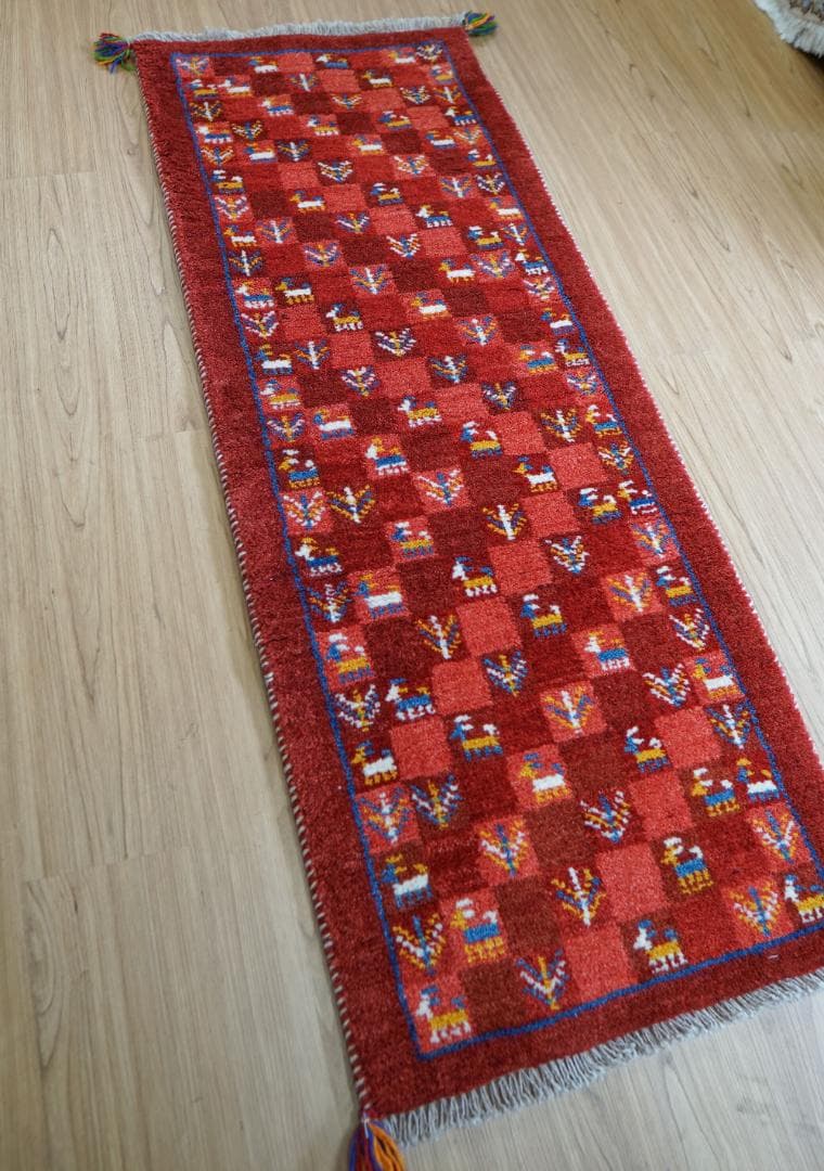 145×50cm ペルシャ絨毯 手織りギャッベ アマレ族 ギャベ ランナー