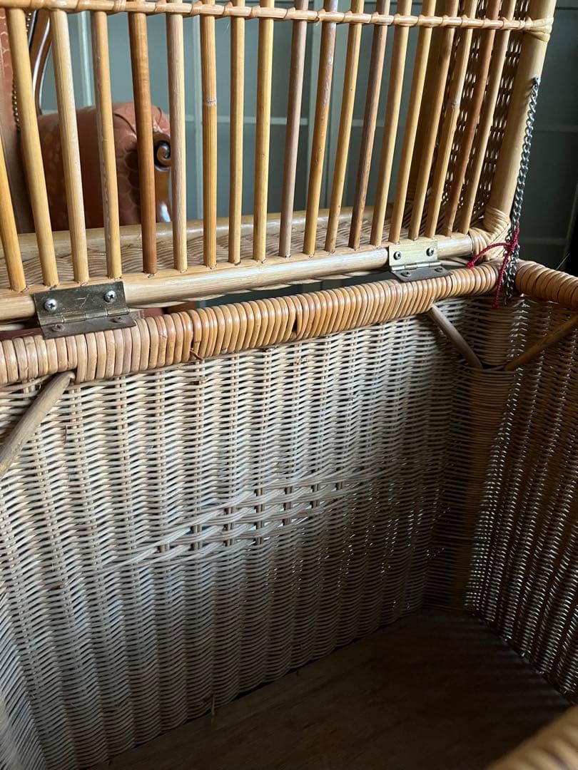 ラタン 籐 脱衣かご ランドリーバスケット 2段 インテリア 昭和レトロ