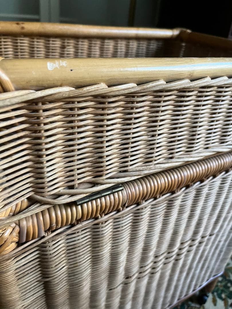 ラタン 籐 脱衣かご ランドリーバスケット 2段 インテリア 昭和レトロ