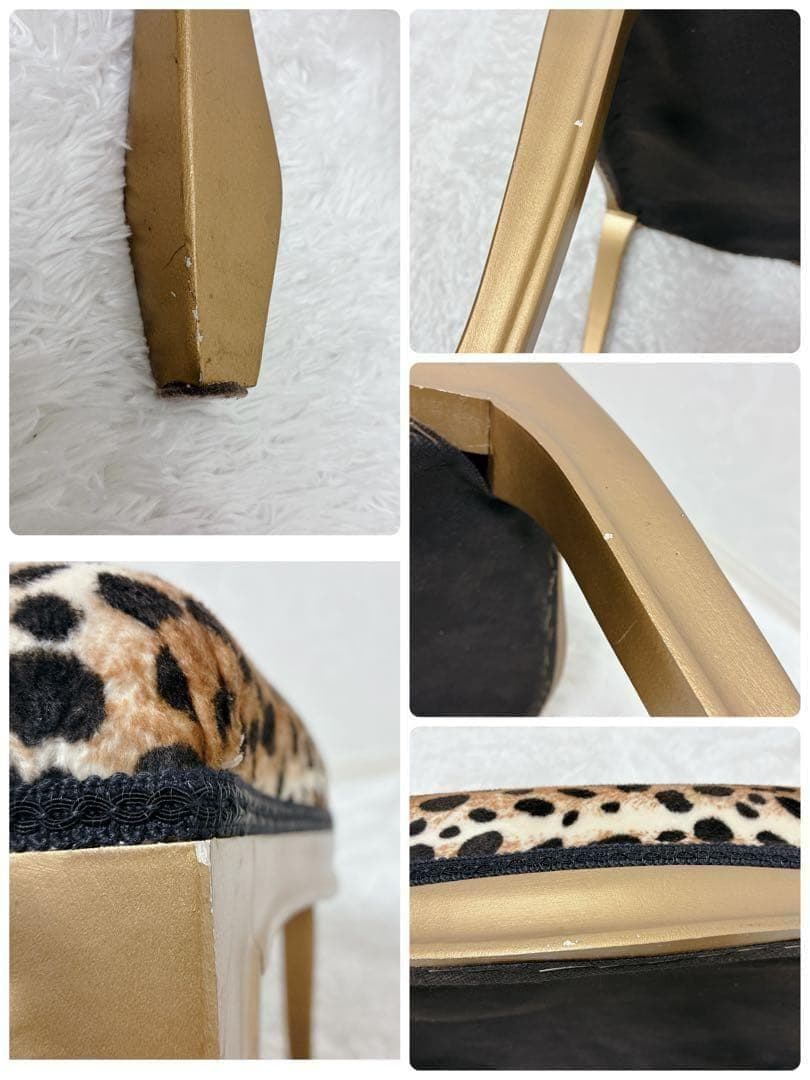 ロココ調 猫脚 スツール アンティーク風 ヒョウ柄 オットマン イス 椅子
