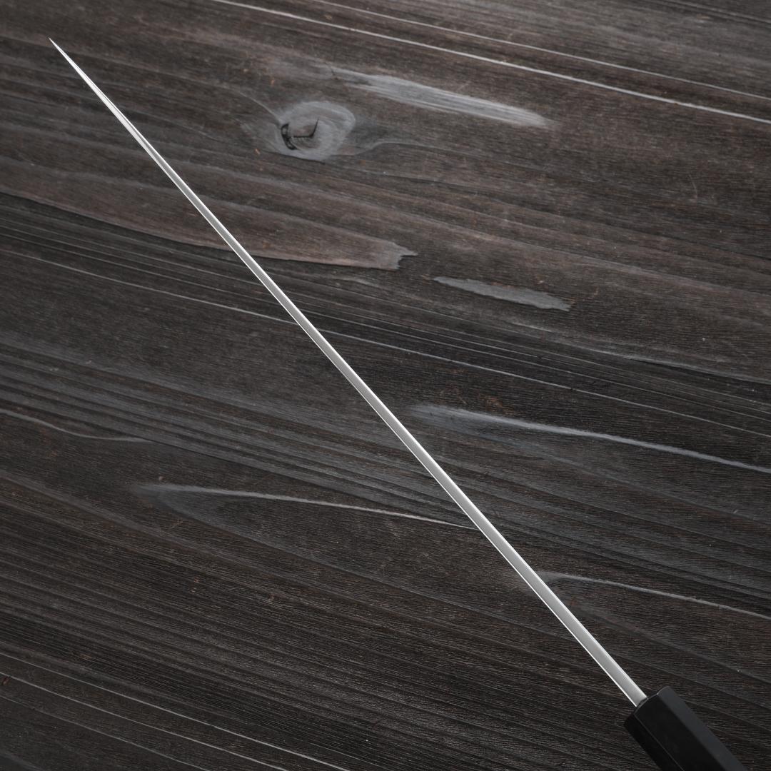 10362 大牛刀 尺寸 鏡面仕上げ 刺身包丁 両刃包丁 黒檀黒水牛角八角柄