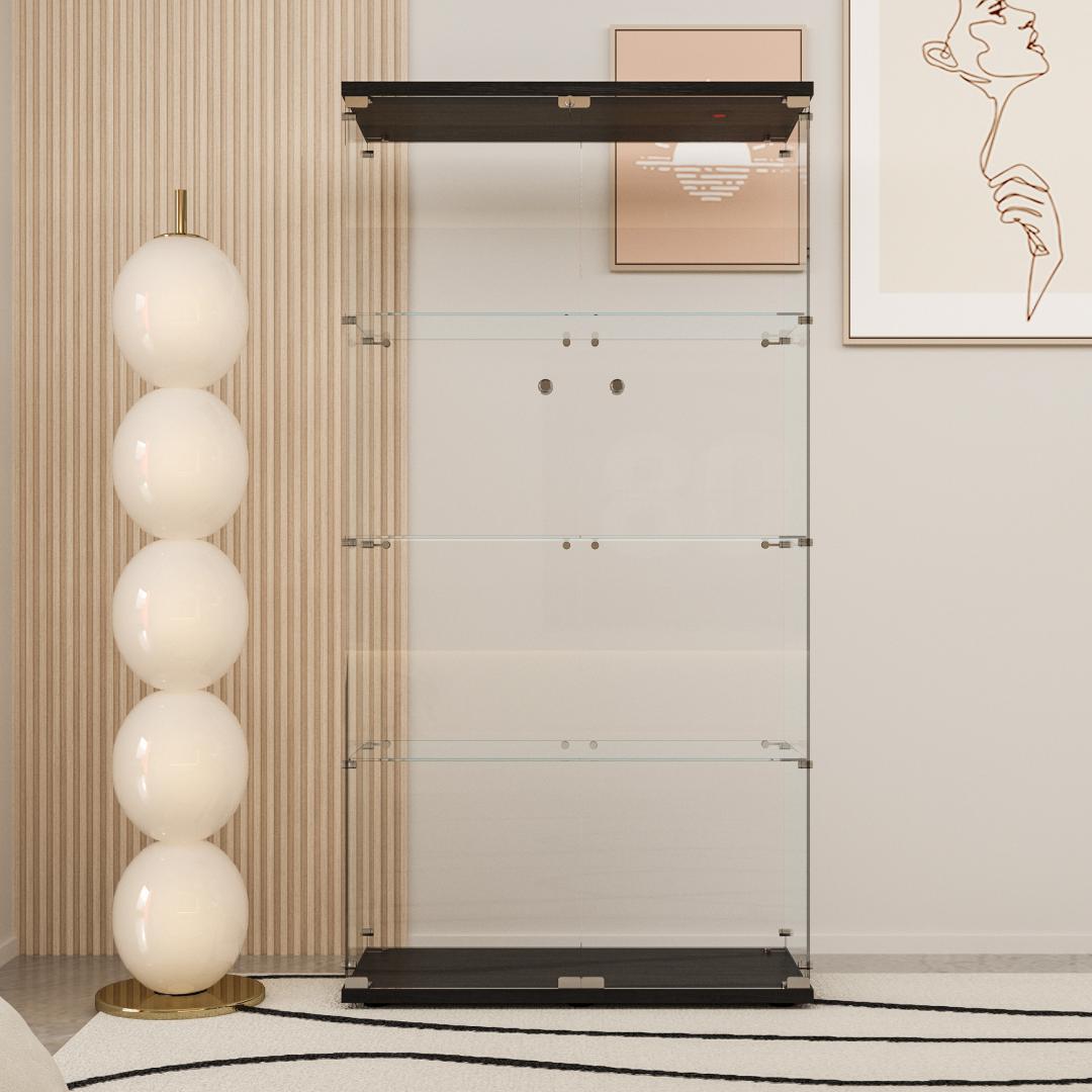 【新品】4段ワイド 棚 ブラック コレクションケース ガラス フィギュアケース