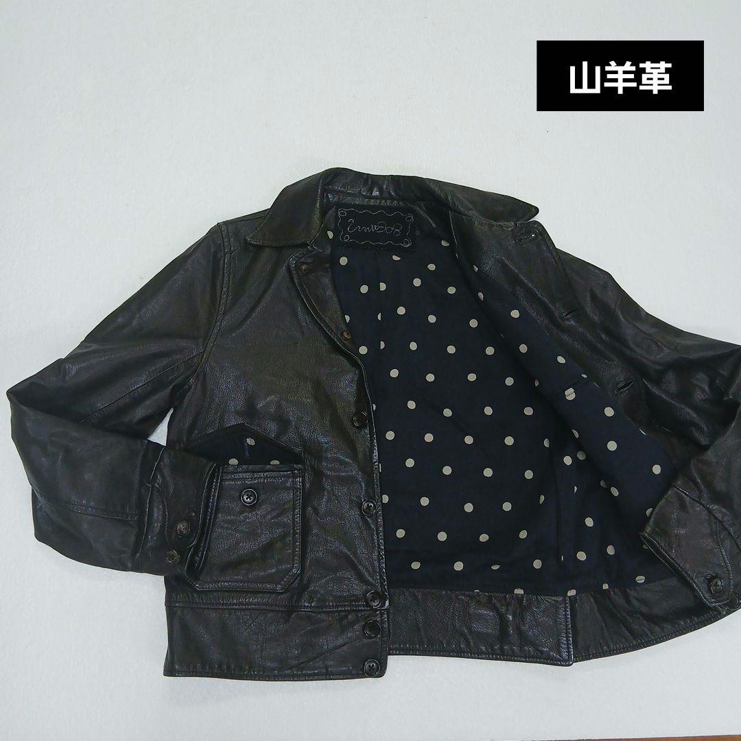 kurin umii908 ゴードレザー ブラックジャケットドット裏地美品