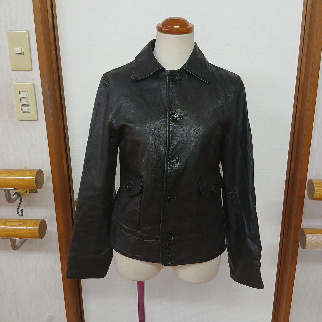 kurin umii908 ゴードレザー ブラックジャケットドット裏地美品