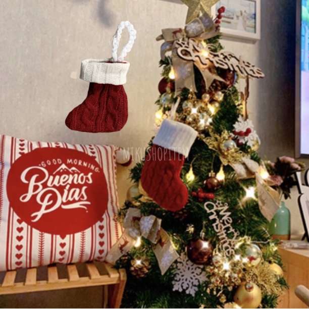 クリスマス 2way オーナメント 8個 ニット編み靴下 カラトリー入れ 毛糸