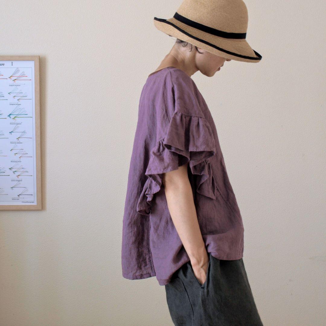 ハンドメイド 『リネン フリルスリーブ シャツ *フジイロ* フリーサイズ』