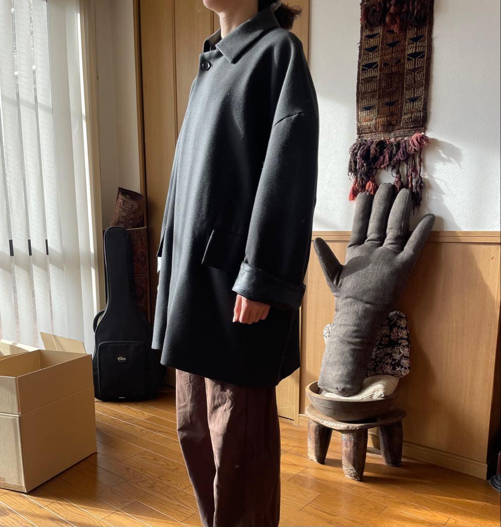 美品 biotop購入 iirot ウールコート（レザー襟、袖）