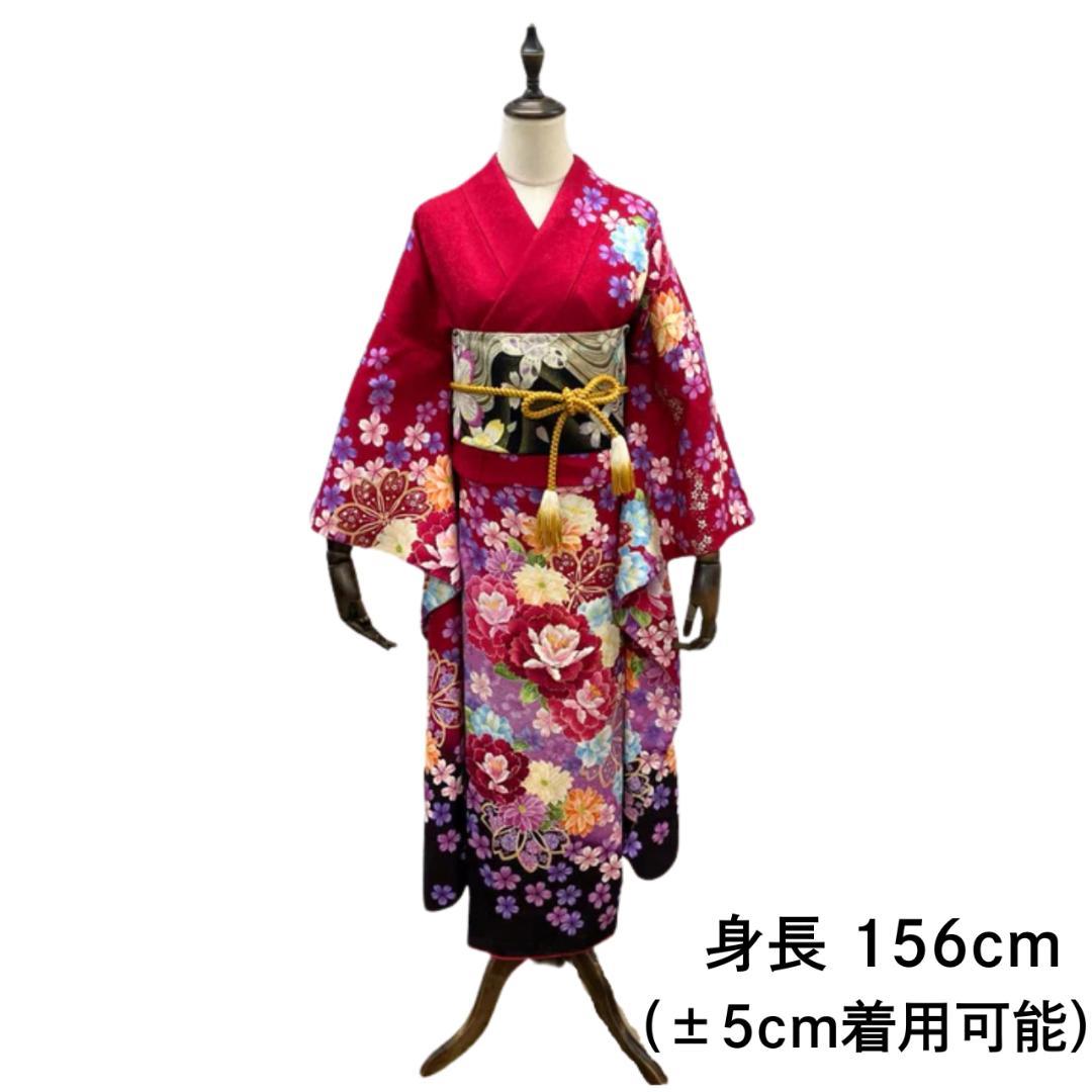 ≪早い者勝ち≫【美品】 振袖セット 成人式 正絹 古典柄 総柄 赤 *161 ●