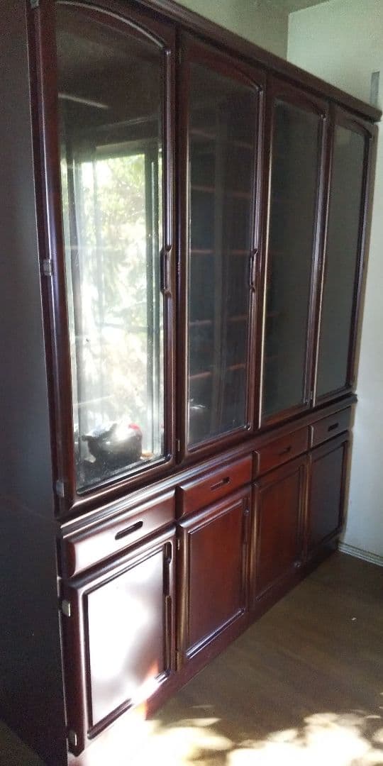 木製食器棚 アンティーク 4面 収納豊富