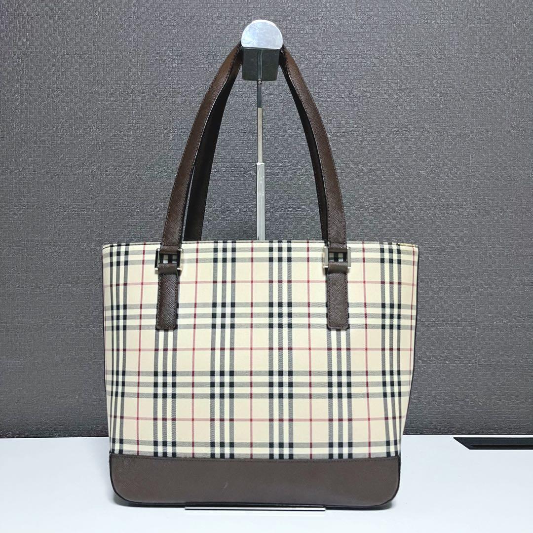 バーバリー ノバチェック トートバッグ ハンドバッグ ブラウン レザー