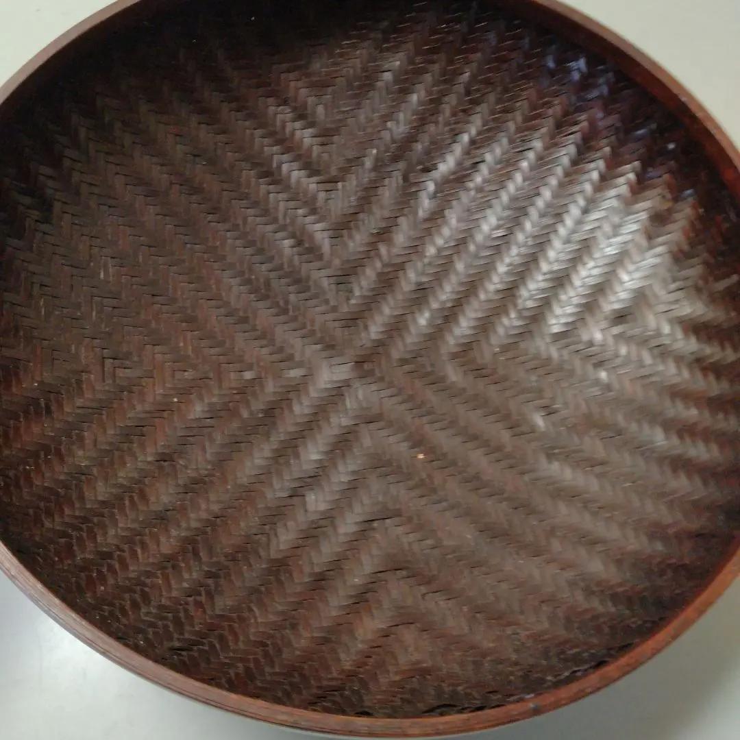 ★細かい竹編みの蓋つき籠（昭和時代）