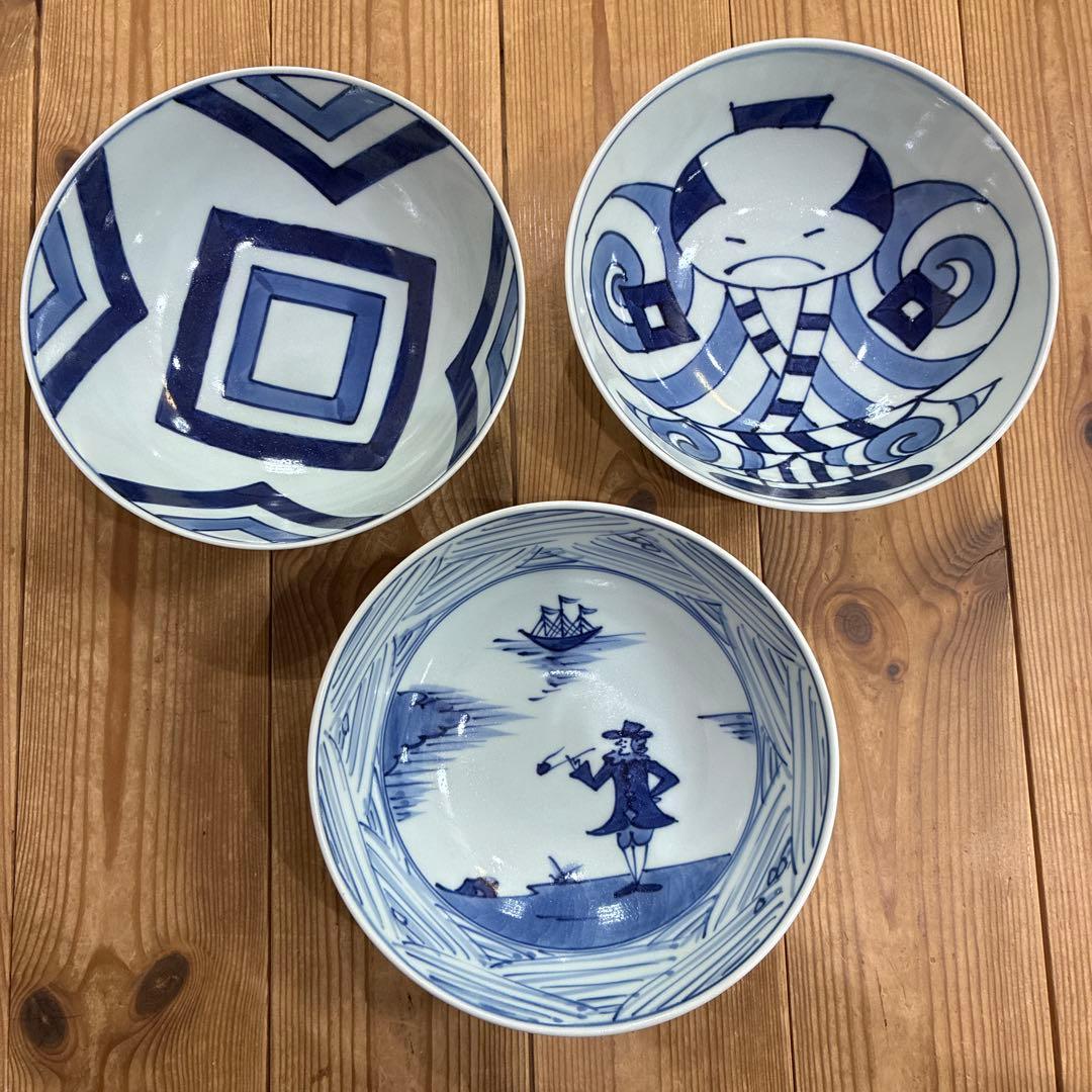 有田焼　青花　しん窯　長崎紋渕上り　江戸紋　奴だこ　6.5寸　中華丼　19cm