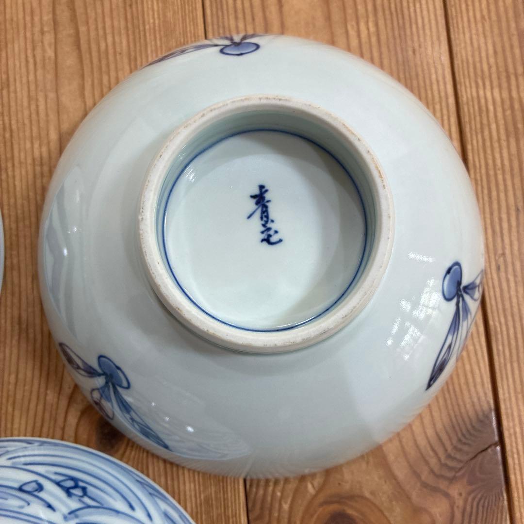 有田焼　青花　しん窯　長崎紋渕上り　江戸紋　奴だこ　6.5寸　中華丼　19cm