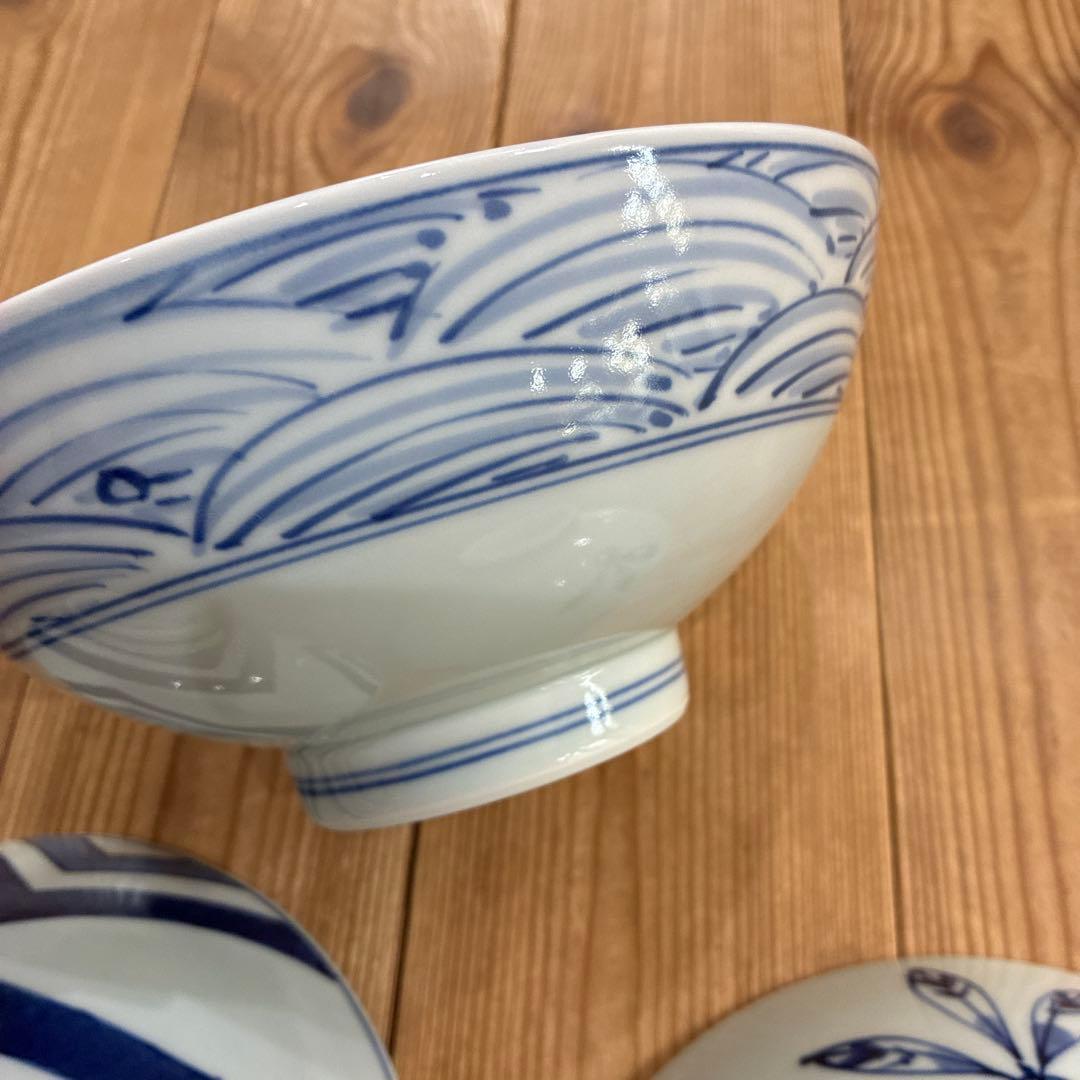 有田焼　青花　しん窯　長崎紋渕上り　江戸紋　奴だこ　6.5寸　中華丼　19cm