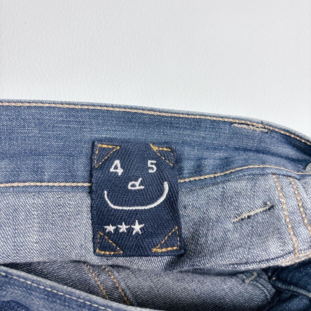 45R ライ麦デニムストレッチの桃比女 ロゴ刺繍 ロゴボタン インディゴ L