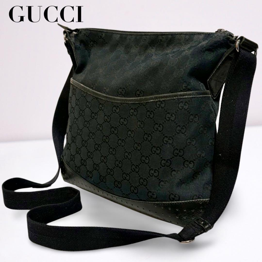 【正規品】グッチ GUCCI GGキャンバス メッセンジャーバッグ 黒 男女兼用