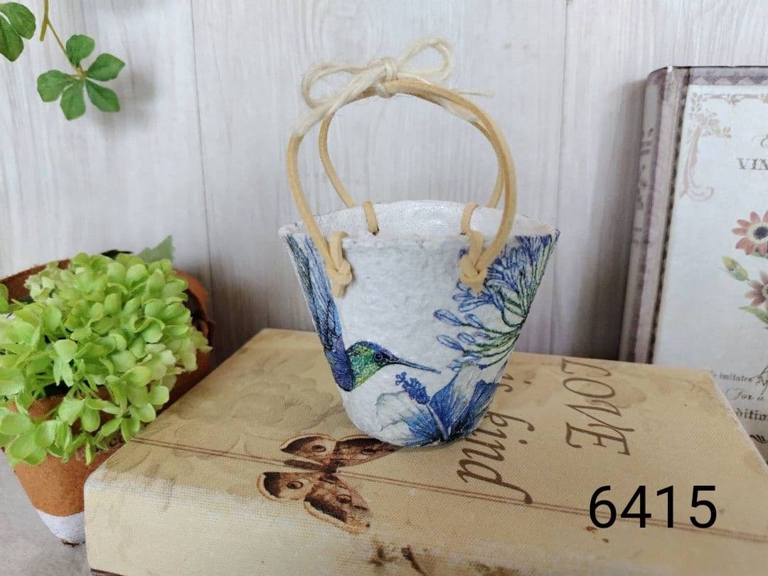 ミニペーパーポットバッグ　ハチドリと青い花