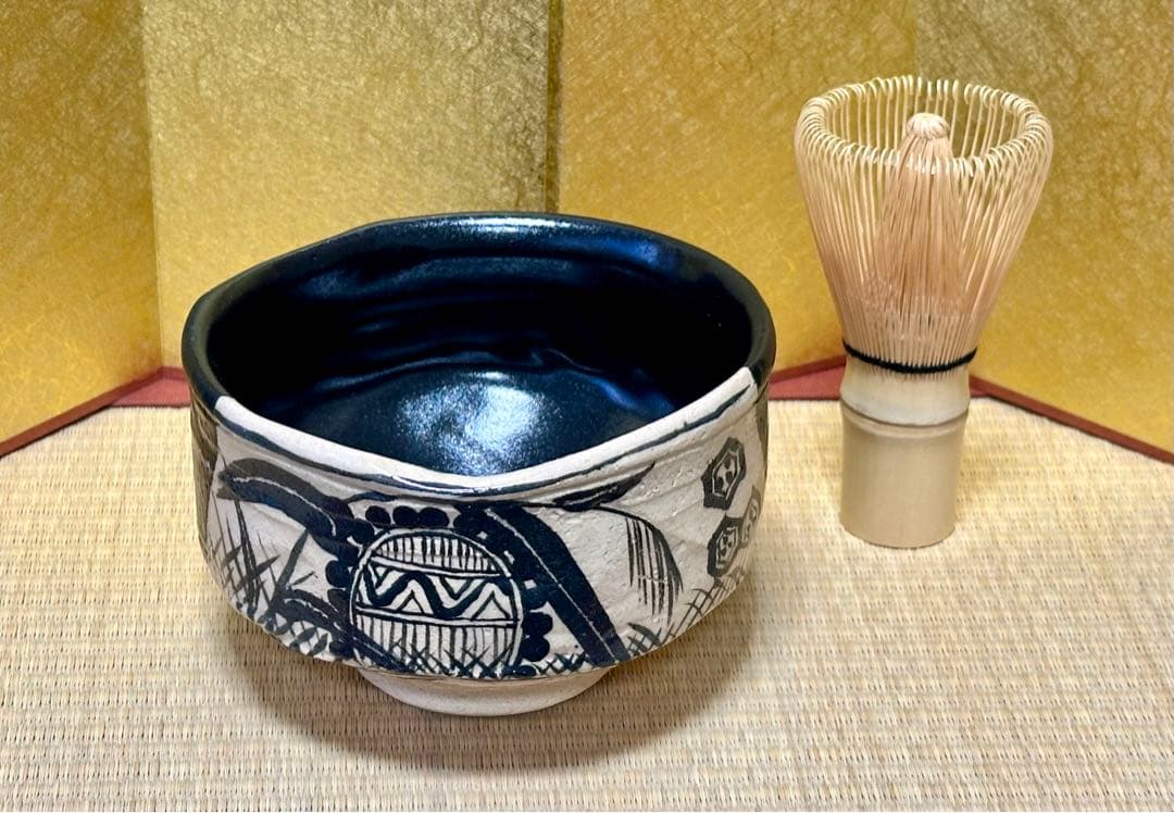【値下げ】茶道具　抹茶碗　黒織部　雅山窯　中嶋康之作　美濃焼　陶器　木箱入　新品