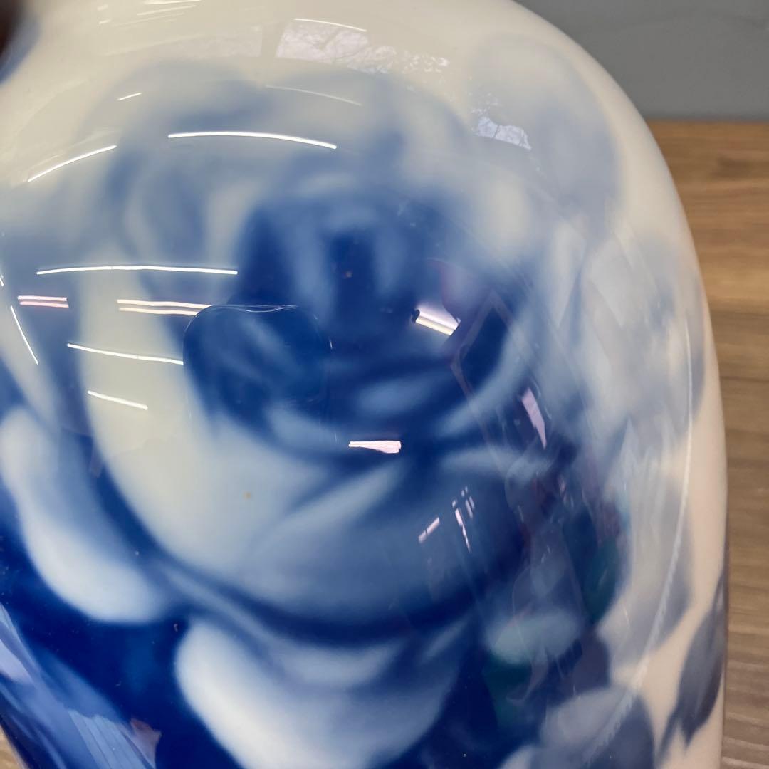 D-壁 大倉陶園 ブルーローズ 花瓶 金縁 オークラ花入れ 花立て 花生け