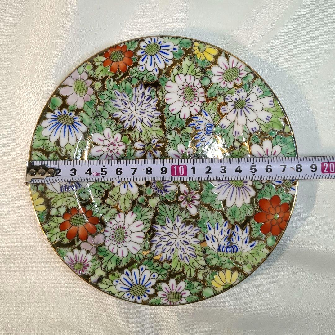 中国　大清乾隆年製　金彩花詰　大皿１枚　中皿６枚　ポット１個　骨董　アンティーク