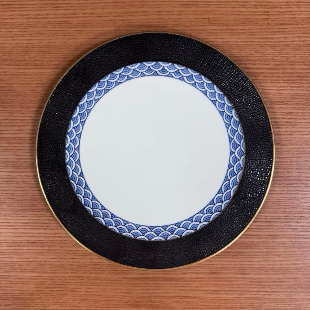 伊万里焼 畑萬陶苑 キュイール金彩青海波文 フラットプレート☆